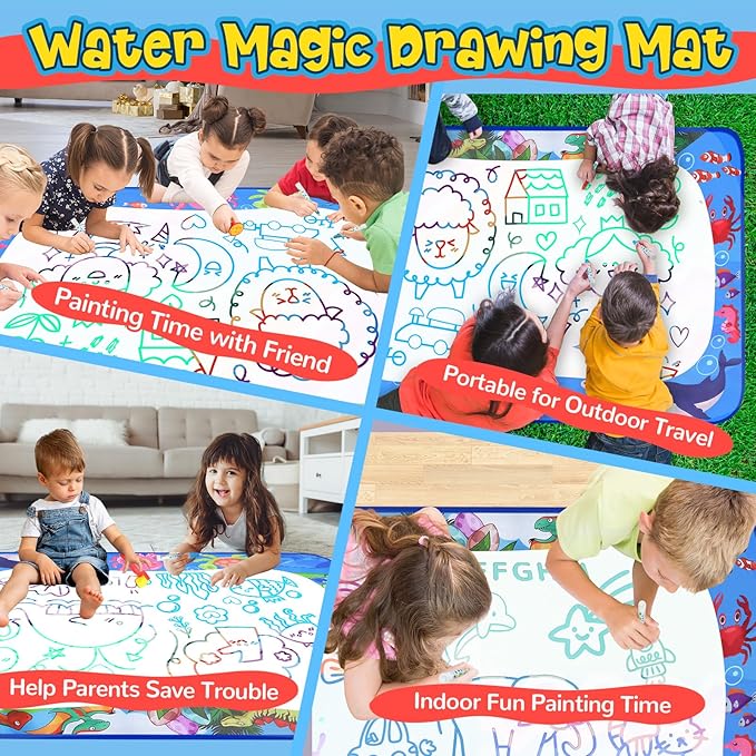 Water Doodle Mat 40 x 32 Inch Painting Doodle Toddler Toys, Water Drawing Mat, Large Magic Drawing Doodling Mat Educational Toys for Kids Age 3 4 5 6 7 Toddler Boys Girls Christmas Birthday Gifts