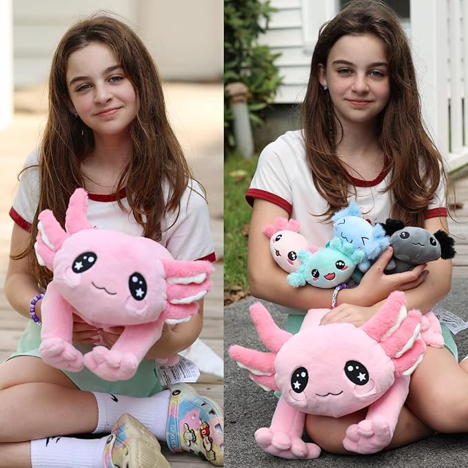MaoGoLan 5 Pcs Axolotl Stuffed Animals with 4 Babies Inside Belly, Glow in The Dark Plush Axolotl Toys Cute Kawaii Pink Stuffed Salamander for Girls Kids Halloween Christmas Valentine's Day Gift