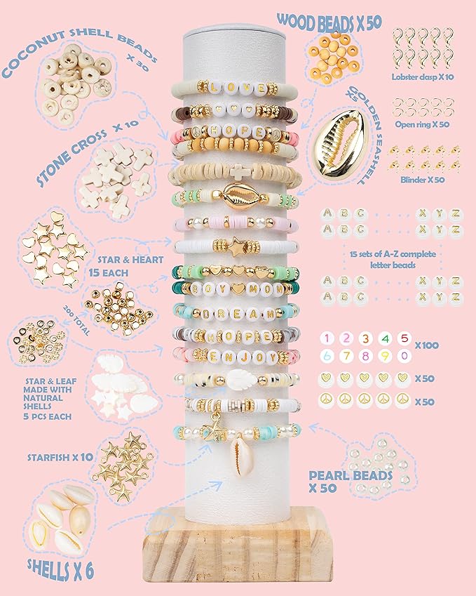Deinduser Bracelet Making Kit, 7200 Pcs Clay Beads, 24 Colors Polymer Clay Beads for Bracelet Making, Jewelry Making kit with Gift Pack for Adults, Clay Bead Bracelet Kit