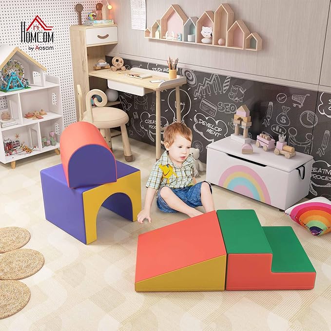 Qaba Climbing Toys for Toddlers and Children, Easy-to-Clean 4 Piece Soft & Safe Kids Foam Play Set for Crawling or Sliding, Assorted