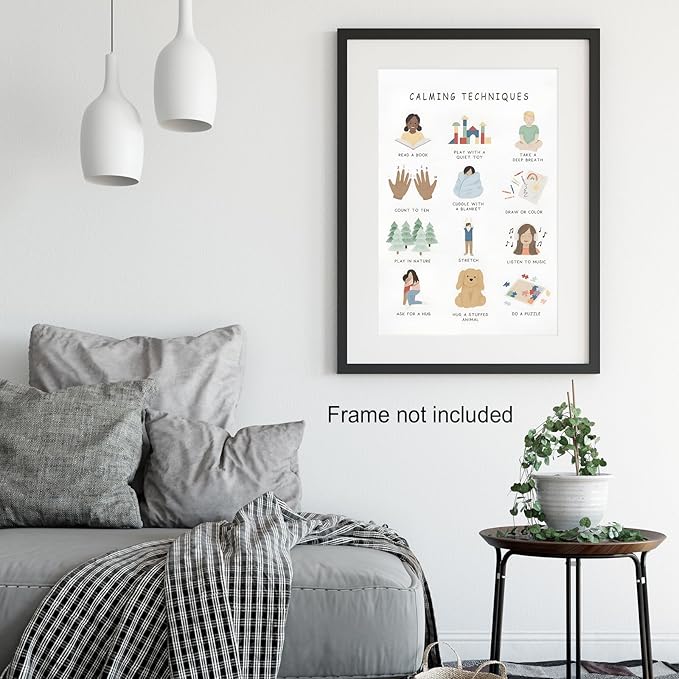 Feelings Calming Techniques Canvas Wall Art Calming Corner Classroom Mental health Posters Boho Emotions Chart for Kids Prints Special Education Wall Decor for Office School 24x36in Unframed