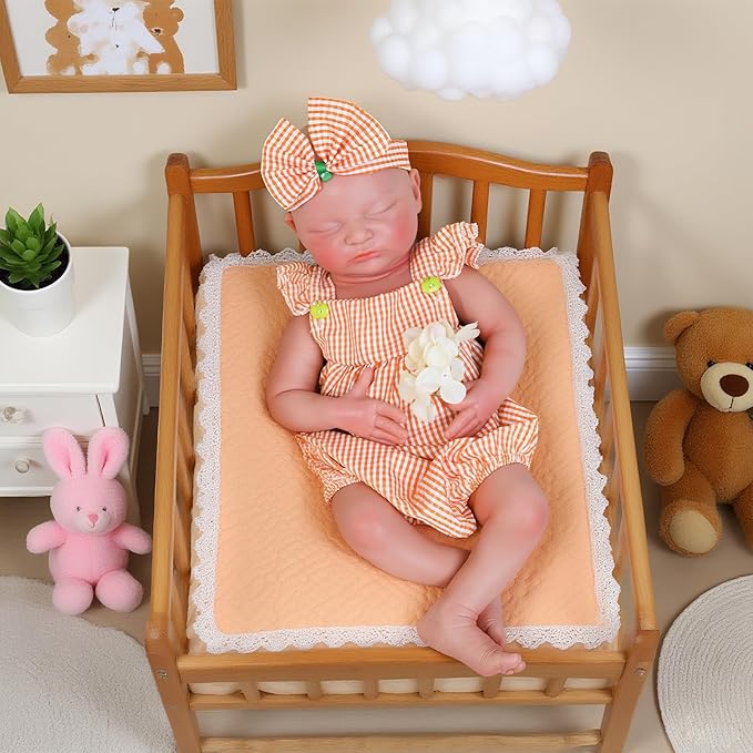 Reborn Baby Dolls Silicone Full Body 18.1in Weighted Real Life Closed-Eyes Girl Dolls Lifelike Newborn Baby Soft Body Flexible Limbs Not Vinyl