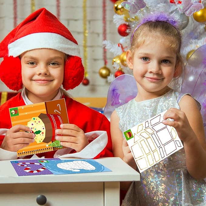 TBEEJ 2PCS Christmas’s Day Crafts for Kids Ages 4-8 Sticker Paint Books Gift Party Create 20 Pictures（Sticker Sheets are Separate）