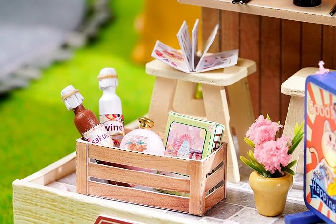 CUTEROOM DIY Doll House Miniature Furniture Wooden House Kit with Dust Cover & LED Light and Accessories - New Three Styles QT Series Dollhouse (QT041)