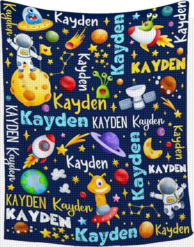 Personalized Baby Blanket for Girls Boys Kids Planet Astronaut Custom Baby Blanket with Name Throw Birthday Gift for Toddlers Infants Shower Newborns Nursery Stroller Crib Bed Decor