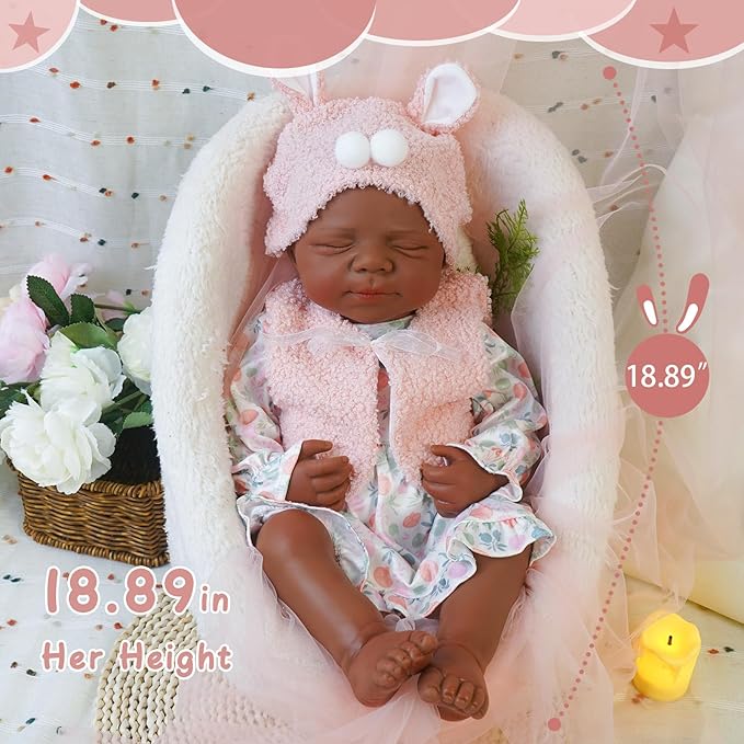 Reborn Baby Dolls Silicone Full Body 18.89in Weighted Real Life Closed-Eyes Girl Dolls Lifelike Newborn Baby Soft Body Flexible Limbs Not Vinyl