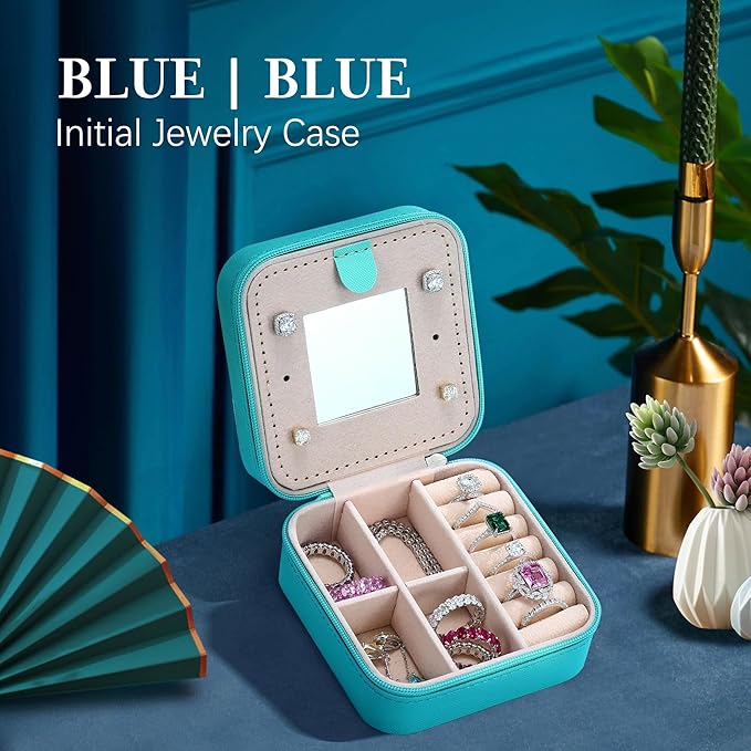 Parima Small Jewelry Box for Girls, Travel Initial Jewelry Boxs for Girls | Small Jewelry Organizer Box | Travel Jewelry Case Jewelry Organizer | Mini Jewelry Case - Letter G, Aqua Blue