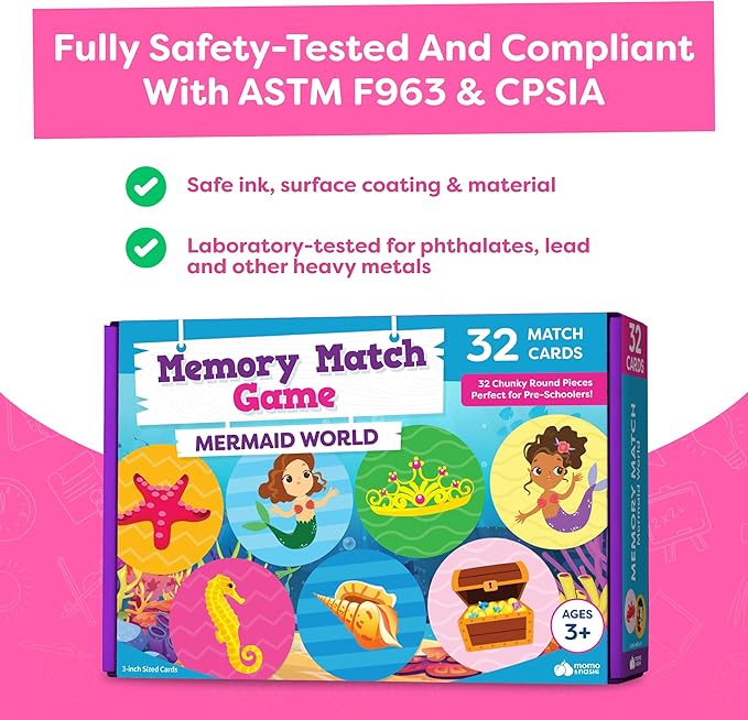 Mermaid Toys for Girls 4-6 Matching Game - Memory Game for Kids - Girls Toys 4-5 - Mermaid Gifts for Girls 4-6 - 4 Year Old Girl Birthday Gifts Kids Games Preschool Educational Toys - Back to School