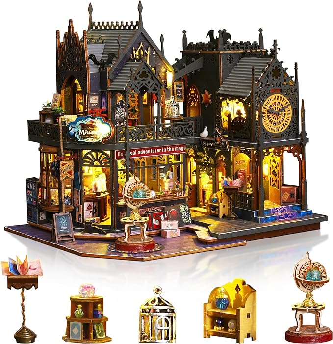 Miniature Dollhouse Kits, Tiny House Kit and Light, Doll House Kits for Adults to Building, Unique Gift for Birthday Christmas Day, Time Castle