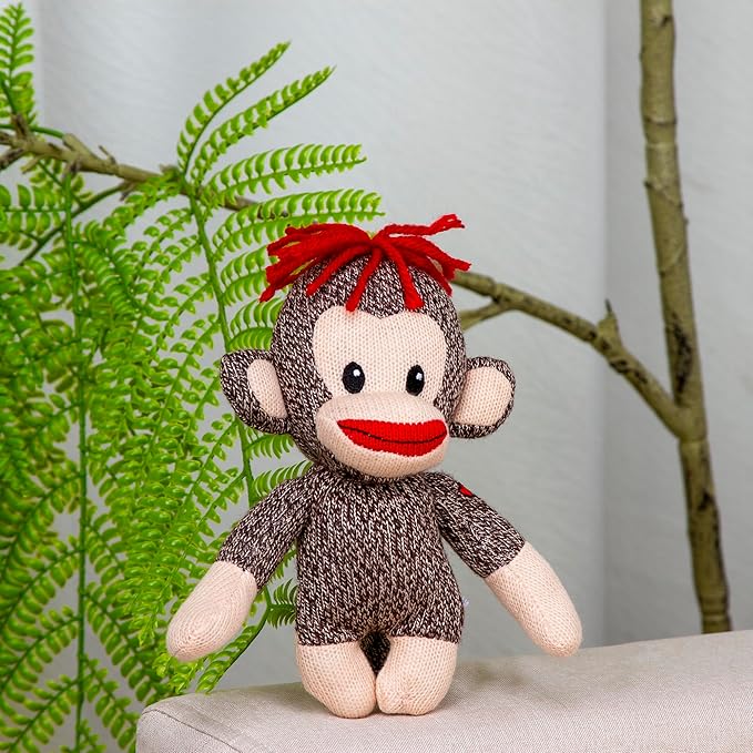 Plushland Original Curioso Brown Sock Monkey, Hand Knitted, Stuffed Animal Toy Gift-for Kids, Babies, Teens, Girls and Boys Baby Doll Present Puppet 6 Inches