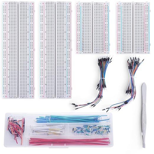 Breadboard Jumper Wires Kit 2Pcs 830 Breadboards +2PCS 400 Breadboards +130pcs Flexible Breadboard Jumper Wire +280pcs Jumper Cable+1pcs Tweezer for Arduino Raspberry Pi