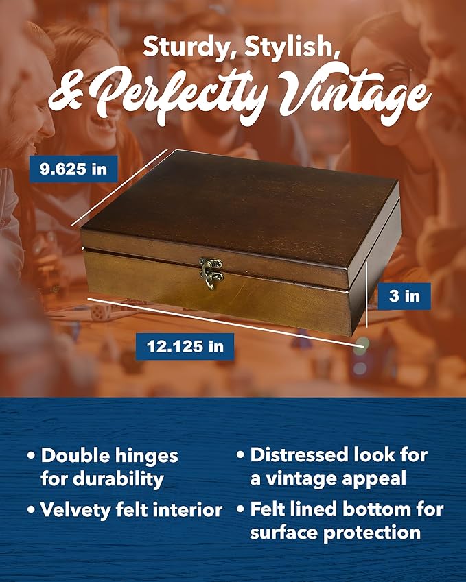 WE Games Old World Wooden Box with Brass Latch – Vintage-Style Wooden Keepsake Box for Jewelry & Trinket Storage, Walnut Finish