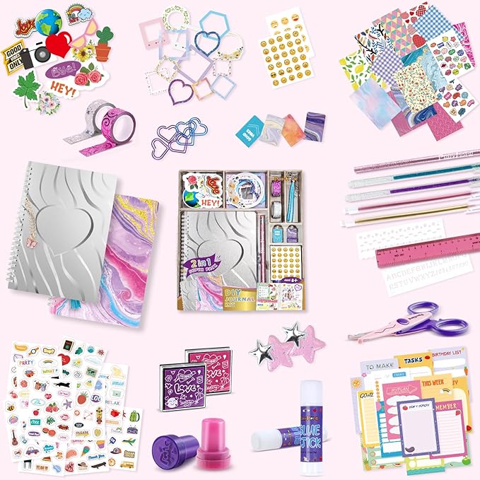 PERRYHOME 2-Pack DIY Journal Kit for Girls - 200+Pcs Journal Set for Teen & Tween Girls, Journaling Art & Crafts Kits, Scrapbook & Diary Supplies Set, Ideal Gifts for 8 9 10 11 12 13 14 Year Old Girl