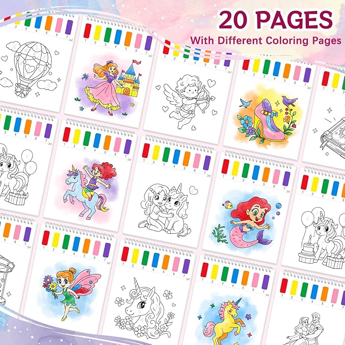 Paint with Water Coloring Books for Kids,Unicorn Theme Mess Free Watercolor Painting Papers Sets for Toddlers,Water Color Paint Kit,Art Craft Birthday Gift for Ages 1-3, 4-8
