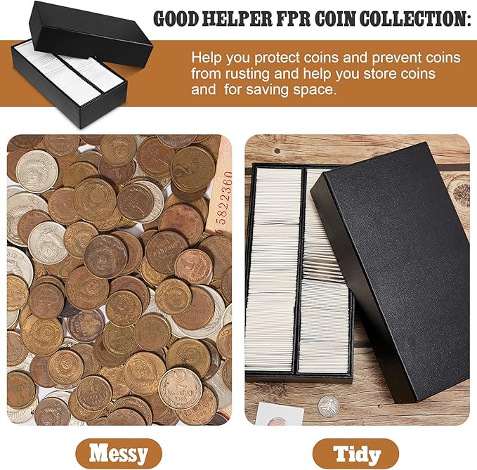 Henoyso 3 Pcs Double Row Coin Box Holders for Collectors Storage Supplies Collecting Coin Cases, 9 x 2 x 2 Inch About Half Box Cases (Black)