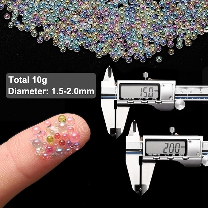 Iridescent Glass Tiny Bubble Beads, 1.5-2.0mm 10g No Hole Micro Mini Round White Transparent Water Droplets Beads - Applications: for Resin Filler, Nail Art, Dollhouse Bath Tub