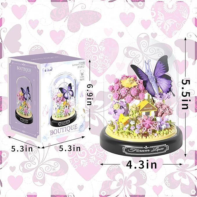 582 PCS Micro Brick Flower Butterfly Bouquet Building Sets, Animals Botanical Collection Blocks Model for Adult Toys,Home Decor and Office Art Creative Gift Women, Mom,Girl - Valentine’s Day Gift