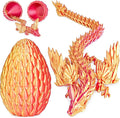 3D Printed Dragon Eggs with Articulated Fly Dragon Inside, Collectible Figurines Fidget Toy for Adults Kids Birthday Easter Christmas White Elephant Gifts for Friends Colleagues(Red Gold, M size)