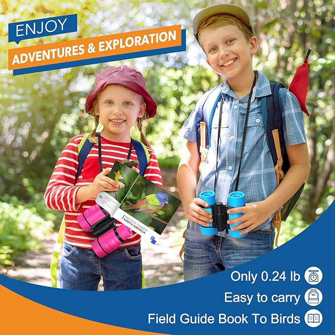 Toys for Boys Ages 3-7: LET'S GO! Kids Binoculars with Bird Watching Manual for 4 5 6 7 Year Old Boys Girls Outdoor Toy for Kid Ages 4-6 Camping Telescope Toddler Birthday Gift Stocking Stuffers