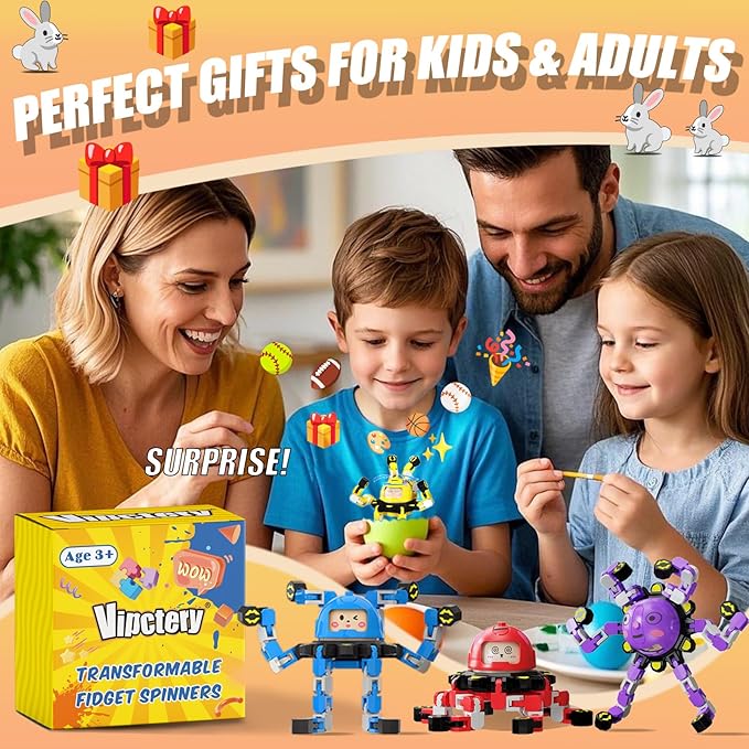 8Pcs Transformable Fidget Spinners for Kids Fidget Toys Teens Adults Sensory Toys with Autism ADHD Stocking Stuffers Bulk Gifts for Boys Girls Party Favors Travel Activities B