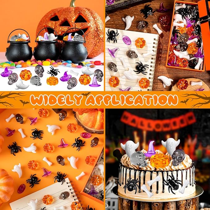 220 Pcs Halloween Vase Filler, Mini Acrylic Pumpkin Ghost Skull Spider Witch Hats Gems for Centerpieces Table Decorations, Halloween Sensory Bin Filler Decor for DIY Crafts