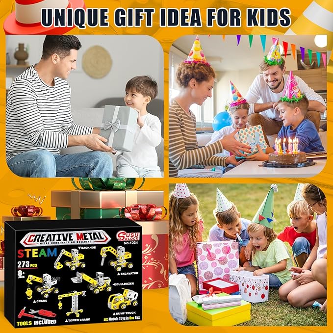 Erector Sets for Kids Ages 8-12,6 Nano Engineering Toys for Kids 5-7,Metal Building Construction Model kit,DIY STEM Building Blocks Gift for Boys & Girls(273pcs)