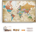 Canvas World Map with Cork Pin Board - English Lettering - Decorative Wall Decoration for All Rooms - Canvas Pictures with World Map Motif (90x60 cm, Pattern 3)