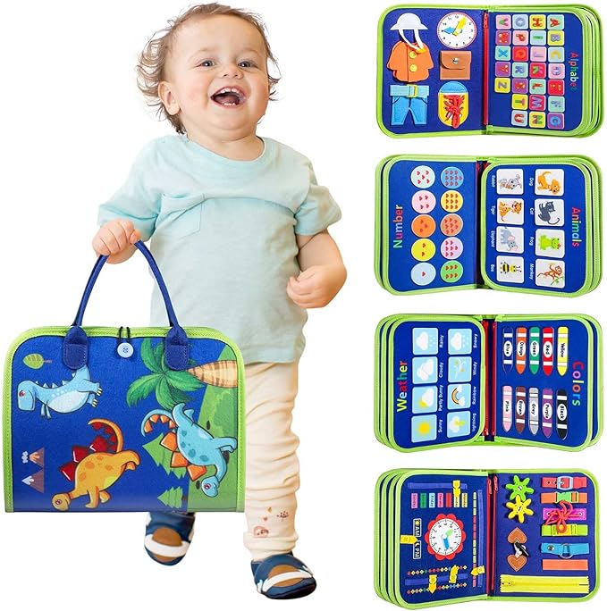 Winblo Toddler Busy Board - Montessori Toys for Toddler Boy Birthday Gift, Educational Learning Sensory Busy Book for Toddler Boys, Toddlers Activities Travel Toys for Airplane Car