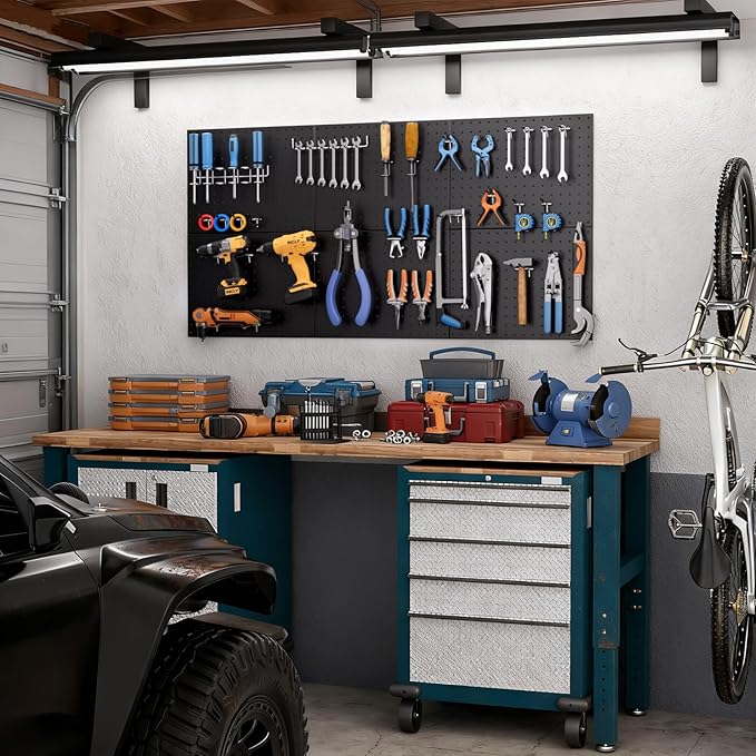 INCLY 90PCS Pegboard Wall Organizer, 6 Pack Metal Peg Board Panels with 1/4" Pegboard Hooks Accessories Kit, Black Peg Board for Walls Home, Garage Tool Storage, Workbench Organization