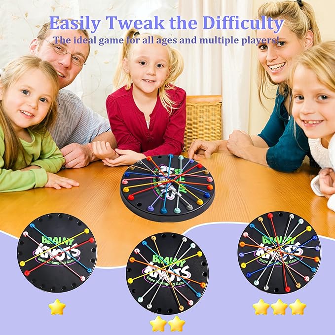 Brainy Knots Rope Untangling Game - Fun Puzzle Board Games for Kids & Adults! Portable Educational Strategy String Toy to Train Brain & Reflex Skills