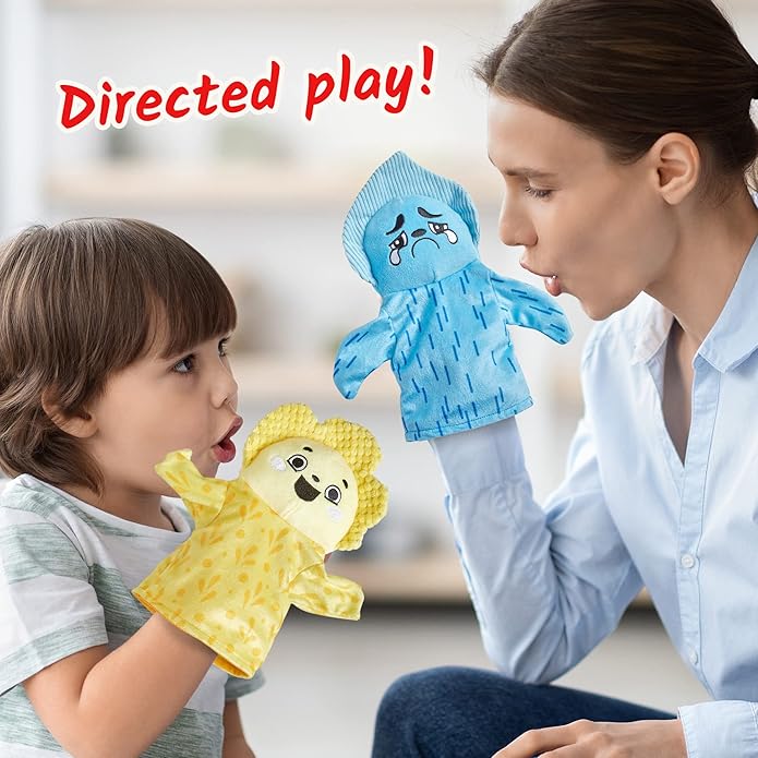 hand2mind Feelings Family Hand Puppets, Hand Puppets for Kids, Social Skills Activities, Mindfulness for Kids, Social Emotional Learning Activities, Sensory Play Therapy Toys for Counselors (Set of 5)