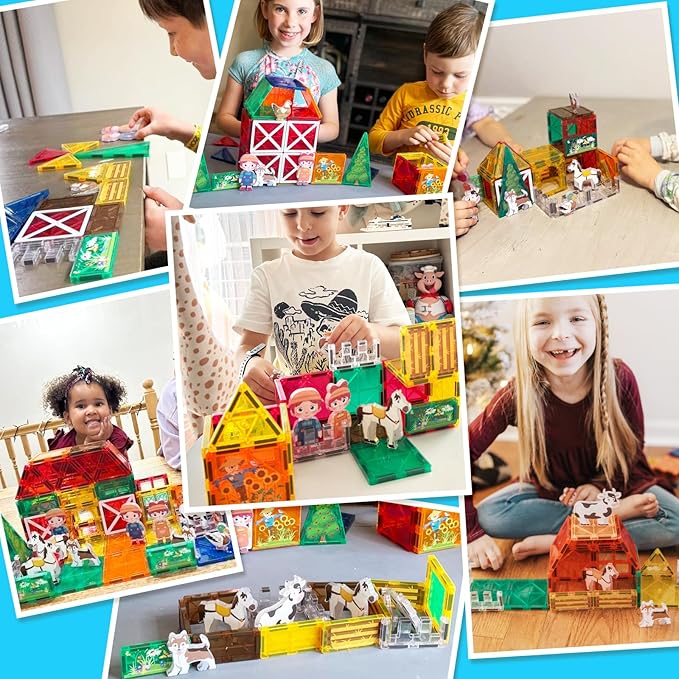 Magnetic Tiles with Farm Animals, Magnetic Blocks Building Toys for 3+ Year Old Toddler, Construction STEM Magnet Toys Gift for Kids, Boys and Girls 3 4 5 6 7 8+ Year Old