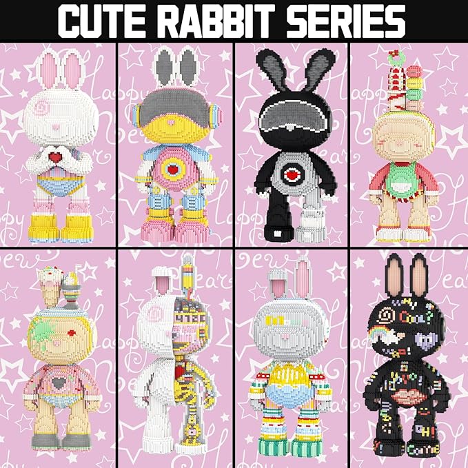 Animal Graffiti Love Heart Rabbit Micro Mini Building Blocks Sets with Storage Drawer Large Cute Animal Red Heart Rabbit Building Kits Model Toys for Adults Kids Teens 6400 PCS