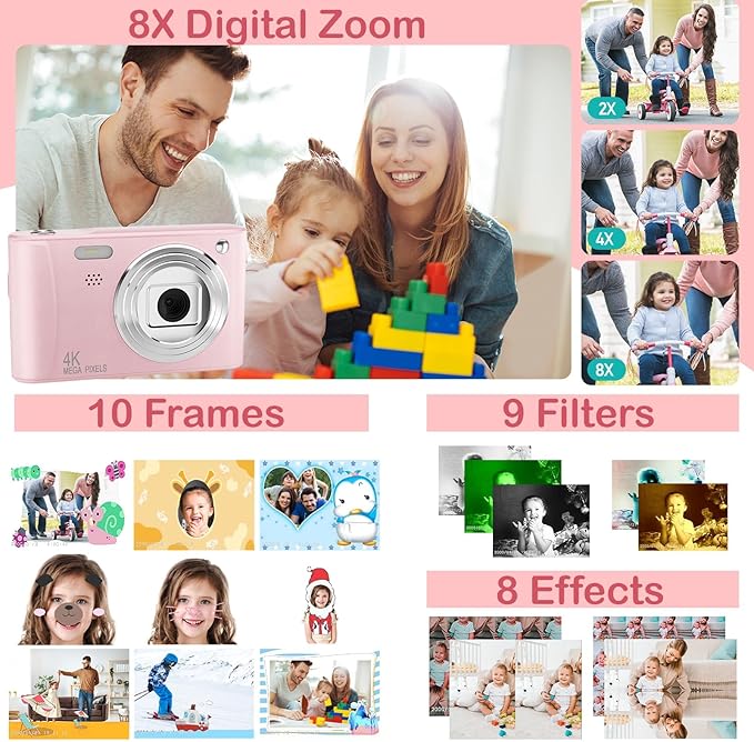 Upgrade Kids Digital Camera, Christmas Birthday Gifts for Girls Age 3-12, HD Digital Selfie Video Cameras for Toddler, Portable Toy for 3 4 5 6 7 8 9 10 Year Old Girl with 32GB SD Card-Pink