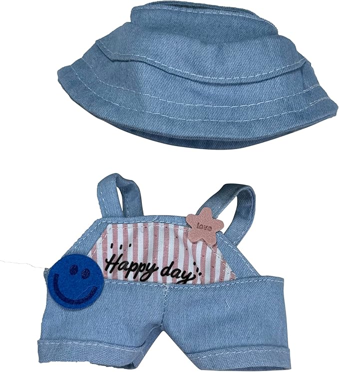17cm Doll Clothes Set(No Doll), Hat & Overalls Set for 17cm Labubu Suit, Cute Cloth for Dress up Unique Style Dolls Outfit Stylish Clothes for Labubu (Denim)
