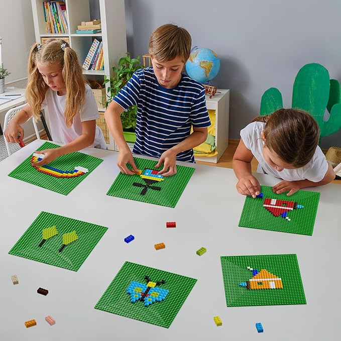 Classic Baseplates, Peel and Stick Base Plates for Building Bricks, Compatible with Major Brands, Self-Adhersive Base for Bricks 10" x 10", 6 Pack Green