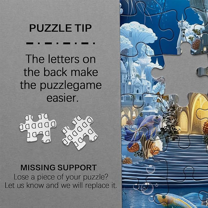 Magic Ocean Mushrooms Castle Puzzles for Adults 1000 Pieces Nature, Fantasy Fish Jellyfish Art Jigsaw Puzzles, Impossible Hard Challenging Puzzle