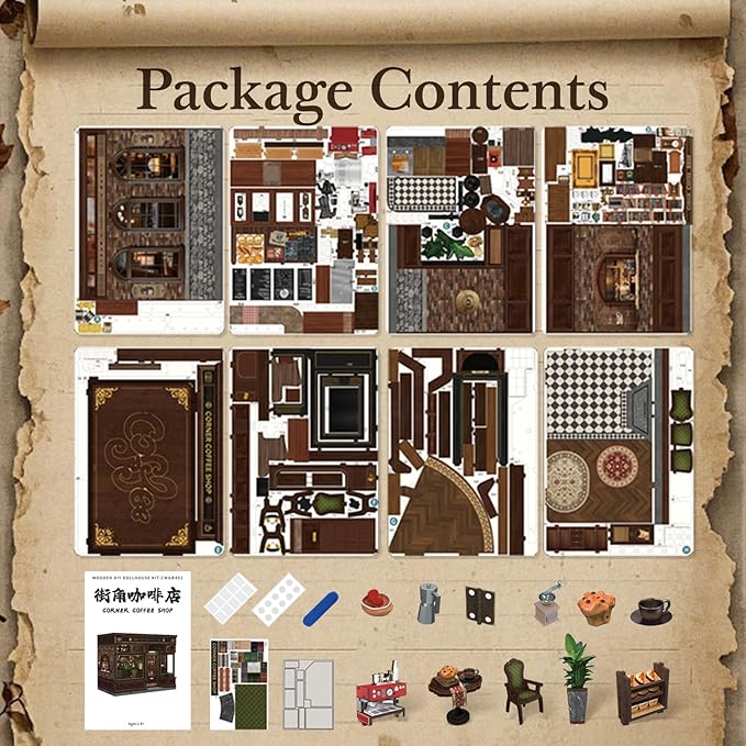 Fsolis Book Nook Kit - DIY Scene Miniature Kit, 3D Wooden Puzzles for Adults, 294 Pieces, Tiny House Booknook Craft Bookshelf Diorama Decor, Gifts for Women Teenagers Book Lovers (Corner Coffee Shop)