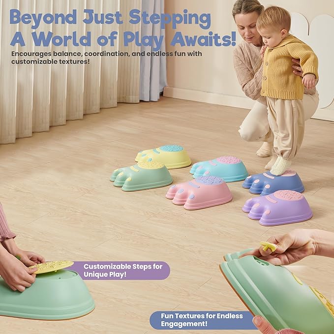 Stepping Stones – Indoor & Outdoor Obstacle Course Toys for Kids – Montessori Sensory & Motor Skill Development, Coordination & Active Play – Textured Educational Play Set