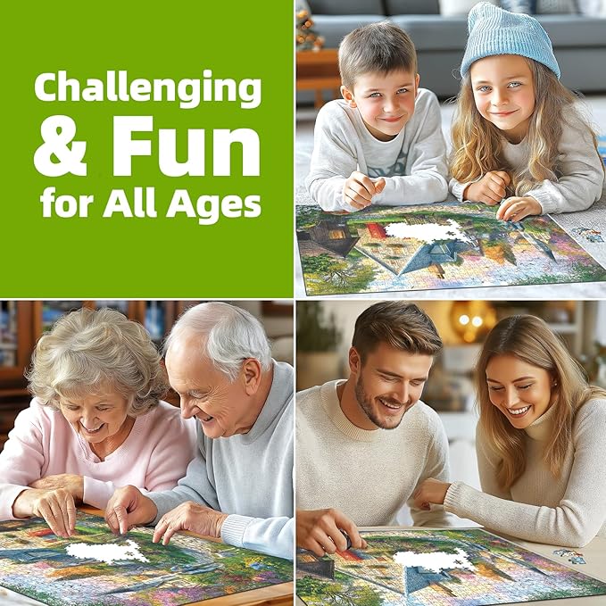 Cottage Village Church 1000 Piece Jigsaw Puzzle for Adults Countryside Scene Puzzle Challenging Beautiful Country Garden Landscape Family Puzzle Perfect for Game Nights (27.55 x 19.68)
