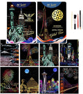 BulChign Scratch Painting Rainbow Paper Cards Kits for Adults,8 Sheets Rainbow City Ancient Capital Scratchboard(7.9 x 5.5 inch) with 6 Tools - Tourist Souvenirs (America/Global Architecture)