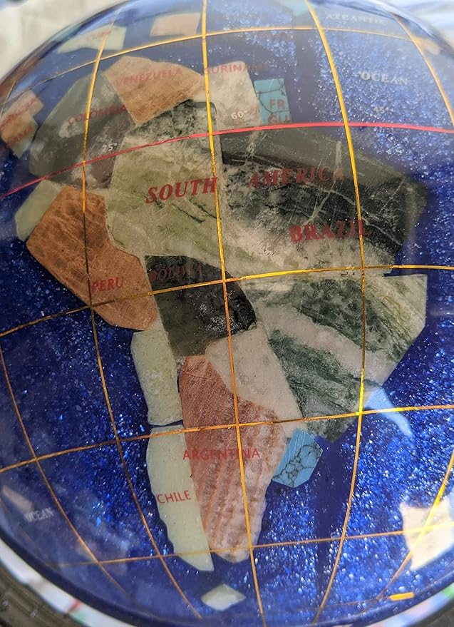 Unique Art 10-Inch Tall Table Top Blue Crystallite Ocean Gemstone World Globe with Silver Tripod Stand (BLUE CRYSTALLITE)