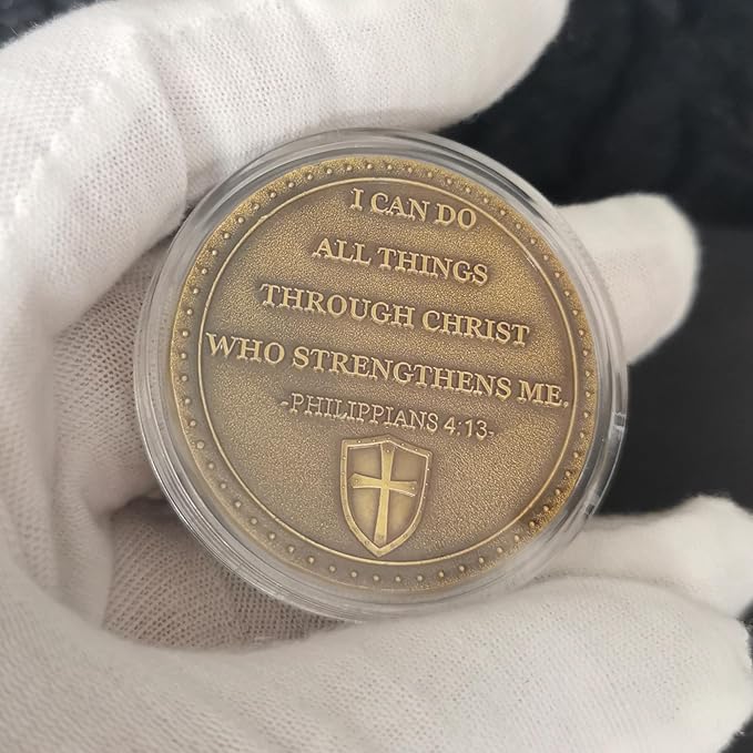 Faith-Forged Knight Christian Challenge Coin I Can Do All Thing Through Christ Bible Verses Pocket Hug Token (Pack of 10)