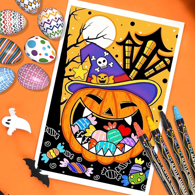 Betem Acrylic Paint Markers Pens, Dual Tip 120 Colors Premium Paint Pens Acrylic Markers for Wood, Fabric, Canvas, Stone, Rock Painting, Glass, Ceramic Surface, DIY Crafts Making Art Supplies with Bag