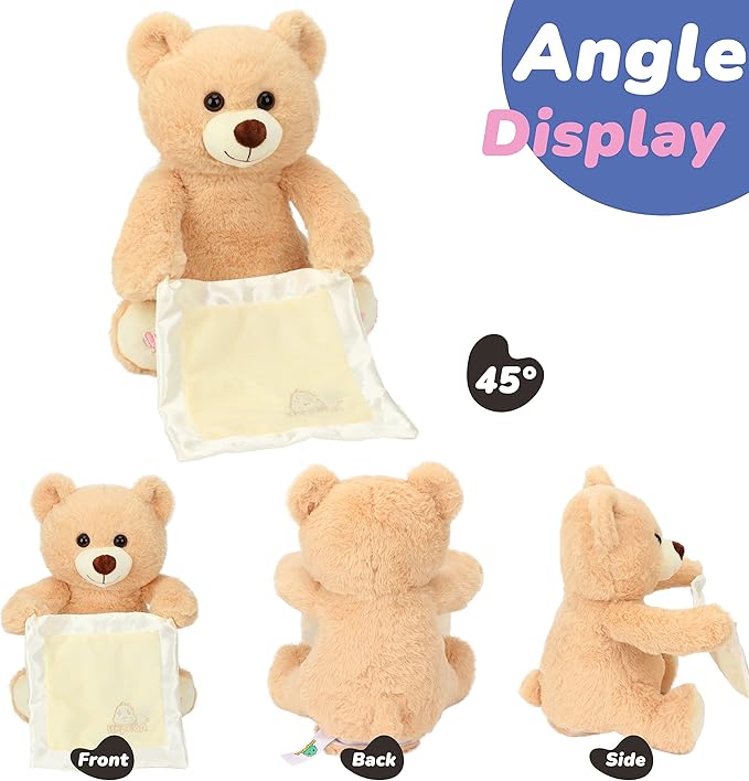 Hopearl Peek A Boo Bear with Security Blanket Interactive Repeats What You Say Plush Teddy Bear Toy Musical Singing Talking Stuffed Animal Adorable Electric Animate Birthday Festival, Beige, 11''