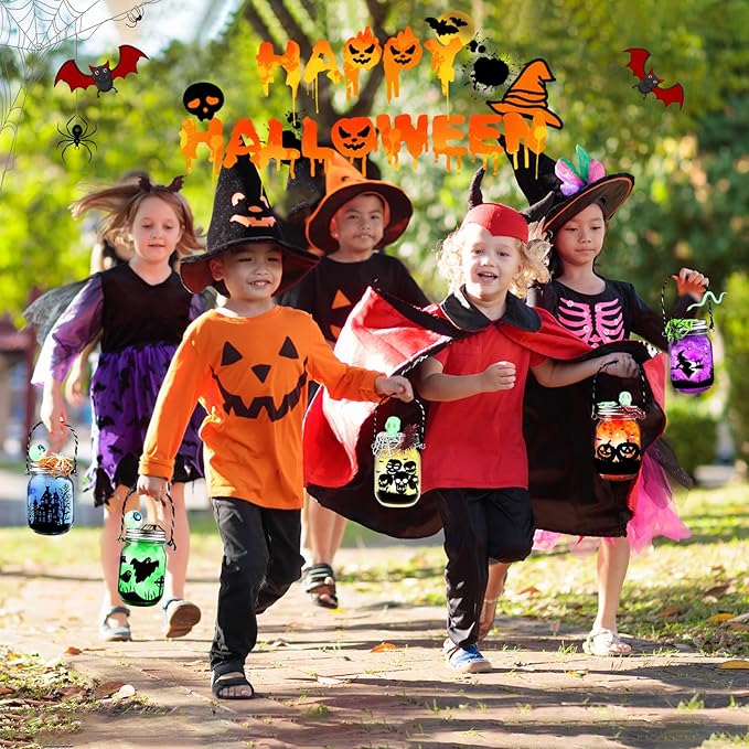 AuroTops Halloween Crafts for Kids,12 Pack Halloween Mason Jar Kit with Accessories for Kids DIY Kits,Party Favors Party Decorations for Classroom Goodie Bags Trick or Treat Toys