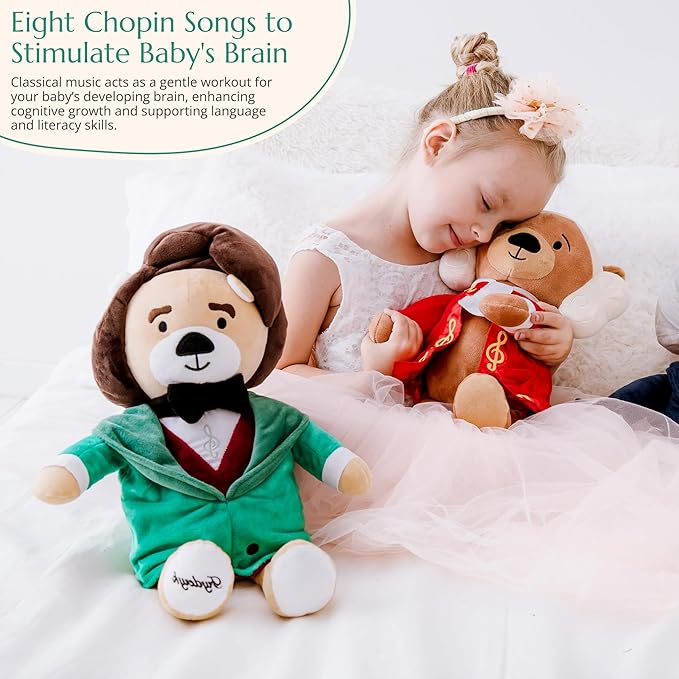 Chopin Plush Bear – Plays 40 Mins of Classical Music, Educational & Soothing Interactive Teddy Bear for Babies & Toddlers, Ideal
