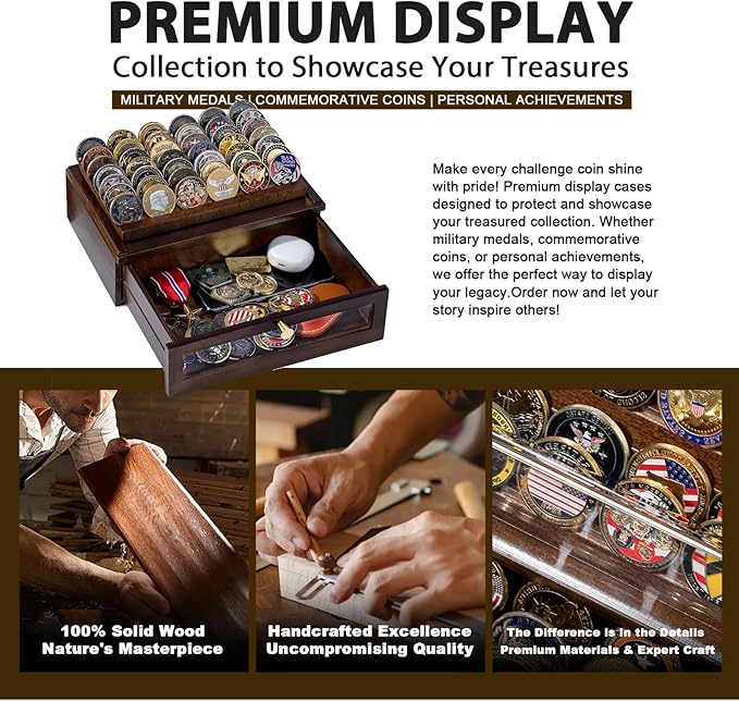 Premium Challenge Coin Display Case for 100 Coins - 360° View & Interchangeable Panels - Military, Police, Fire Fighter Gift for Retirement, Promotion