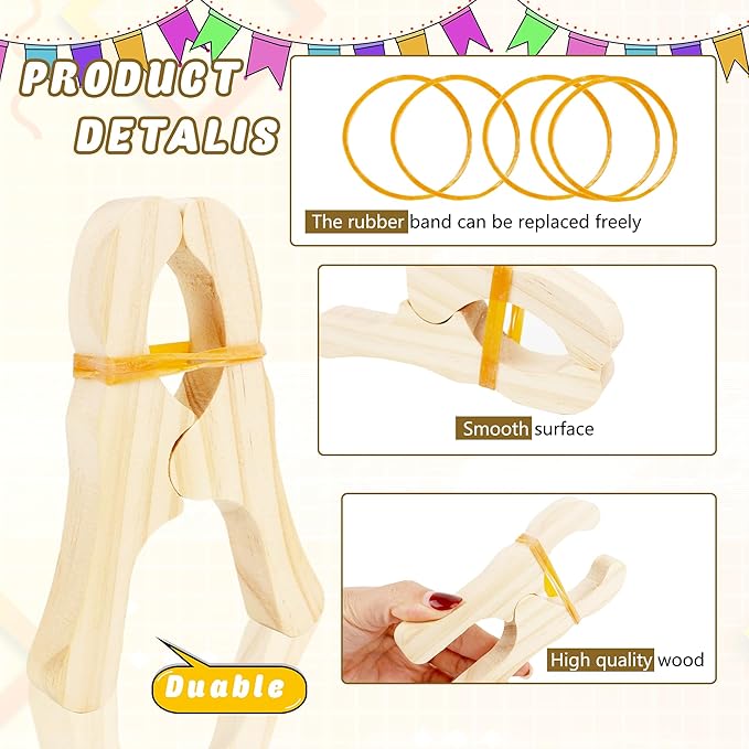 10 Pcs Wooden Game Clips Set Wood Play Clips Fort Building Clips Wooden Fort Clips Game Silk Clips for Kids School Playground Building Games