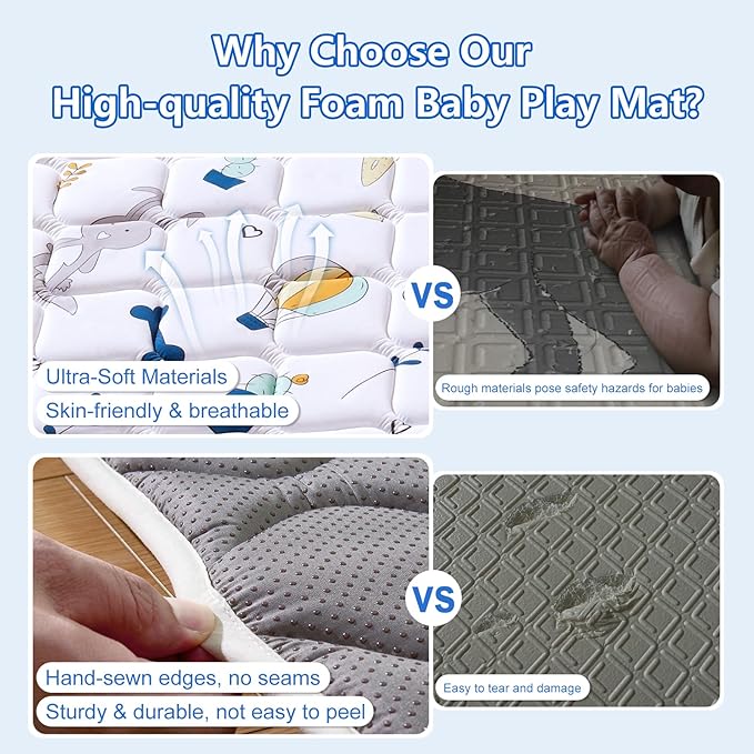 Baby Play Mat 79" X 63", Premium Thicken Foam One-Piece Crawling Mat, Extra Large Non-Slip Cushioned Activity Playmats for Babies, Toddlers, Infants, Play & Tummy Time
